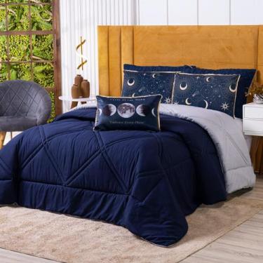 Imagem de Kit Edredom Cobertor KING Astros Azul Marinho com Almofada Estampada 0