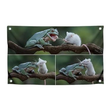 Imagem de Bandeiras cômicas de um lado de sapo e rato de 1,8 x 1,5 m - ótimo pôster meme poliéster para decoração de quarto meninos e meninas - Banners de humor de parede com quatro ilhós de latão - Decoração