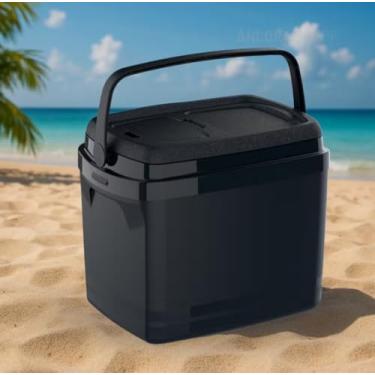 Imagem de Caixa Termica Cooler Bebidas 32L Preta Com Porta Copo Grande
