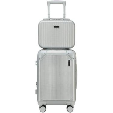 Imagem de Mala de Viagem de Bordo 10Kg Zíper EXPANSÍVEL Padrão ANAC Rígida Rodas duplas 360° Porta Copo Cadeado AntiFurto Resistente Espaçosa + Frasqueira (Prateado)