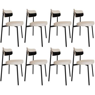 Imagem de Kit 08 Cadeiras Estofada Para Sala de Jantar Astrid Preto C01 Linho Palha Courino Preto - Lyam Decor