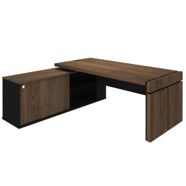 Imagem de Mesa Diretor em L com Tomada Tamburato A06 Marrom/Preto - Mpozenato