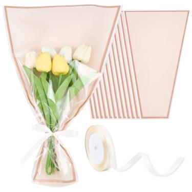 Imagem de CREATCABIN 50 peças de sacos de flores rosa para buquês de flores papel de embrulho transparente frontal floral envoltório buquês mangas fita material de embalagem de plástico para dia dos namorados