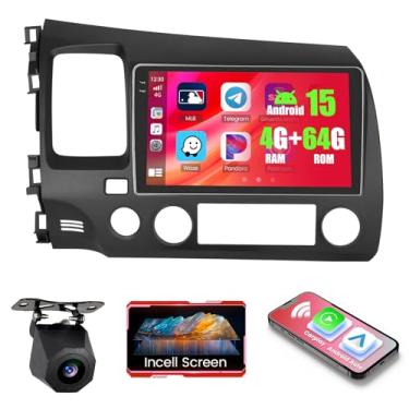 Imagem de Rádio veicular Android 15 de 4 + 64 GB para Honda Civic (LHD) 2008-2011 sem fio Carplay Android Auto, tela sensível ao toque Realdio de 9 polegadas para câmera de backup Civic Stereo WiFi Bluetooth5.0