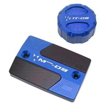 Imagem de Acessórios CNC para motocicleta, tampa do reservatório de fluido de freio dianteiro, traseiro, tampa de óleo do motor compatível com Y&AMAHA MT09 MT-09 FZ09 2015-2019 2020 (2 capas azuis)