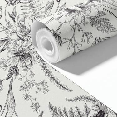 Imagem de ESSMOKO Papel de parede colorido videiras e flores PVC autoadesivo adesivo decoração de fundo para casa cinza 45 * 600 cm