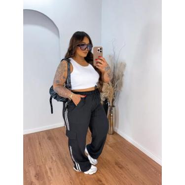 Imagem de Calça Feminina Cargo Track Pants Listras Laterais Plus Size - Multimar