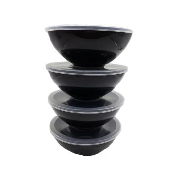 Imagem de 4 potes redondo com tampa marmita sobremesa 600 ml preto