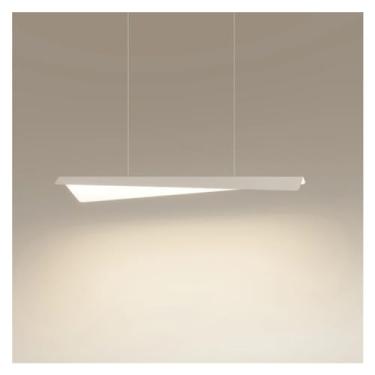 Imagem de Lustre LED moderno minimalista branco, sala de jantar, cozinha, ilha, luminária pendente longa, bar, escritório, luz suspensa, lâmpadas de lustre