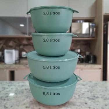 Imagem de Kit 4 Potes Plásticos Grandes BPA Free Herméticos 2800ml + 5800ml Freezer Micro-ondas vasilha grande (Verde Oliva)