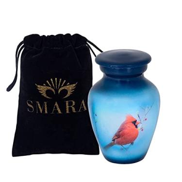 Imagem de SMARA Small Keepsake Cremation Urn with Velvet Case | Choose from Unique Colors | Lovely Sharing Mini Metal Token for Human Ashes or Pet. (Cardinal, Keepsake) (SN16112102)