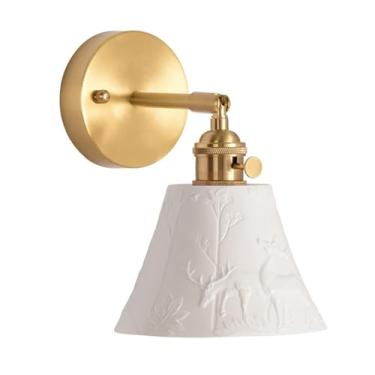 Imagem de Luminárias de parede vintage de cerâmica com abajur e interruptor 180°, luminárias de parede de latão ajustáveis, luminária interna para cabeceira, quarto, porta