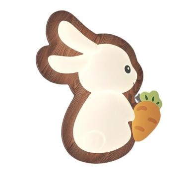 Imagem de Luminária de parede de coelho LED, desenho animado moderno, luminária de parede para quarto infantil, 24 W, abajur de cabeceira de madeira, abajur de PE, luz de coelho de madeira de nogueira