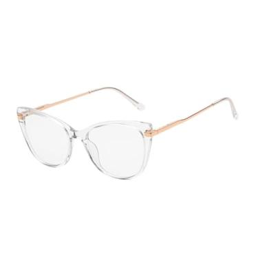 Imagem de Armação de Óculos Luz Azul Descanso Telas Feminino Estilo Delicado Gatinho (Transparente)