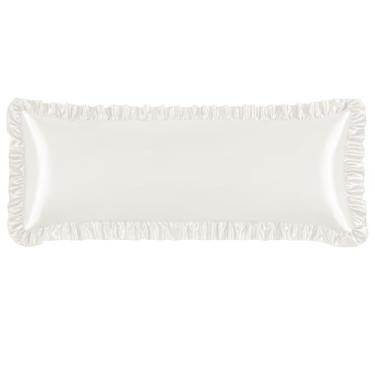 Imagem de NSGZ Fronha de cetim com babados, fronhas sedosas para cuidados com o cabelo e a pele, fronhas de cetim marfim com fecho de envelope, fronhas antirugas para decoração clássica de quarto