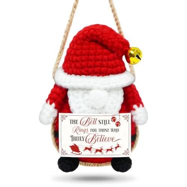 Imagem de OASSIE Pelúcia de Papai Noel de crochê – Enfeite de Natal feito à mão – Linda decoração de Natal e presente – "O sino ainda anéis para aqueles que realmente acreditam" para amigos e familiares