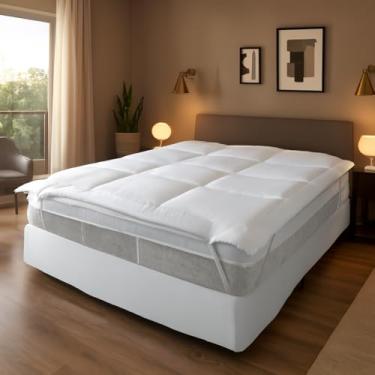 Imagem de Pillow Top Branco Capa Protetora de Colchão Matelado Macio Manta Siliconada Antialérgica Tecido Malha 400 Fios Lavável, Elástico Reforçado Tamanhos King, Queen e Solteiro (King)