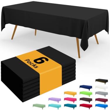 Imagem de Smiry Toalha de mesa descartável – pacote com 6, toalhas de mesa retangulares impermeáveis de 137 x 380 cm para festas, capa de mesa de plástico decorativa, à prova de vazamento e resistente, preta