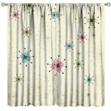 Imagem de Cortinas modernas de meados do século, padrão geométrico, retrô, cortinas de janela de fundo dos anos 70 para quarto, sala de estar, cozinha, café (L50 x C 114 cm) x 2 decoração