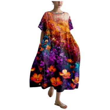 Imagem de Vestido MARSVOVO Vintage Summer Linho Pintura a Óleo Estampado Feminin