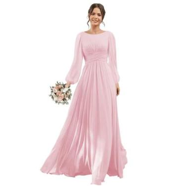Imagem de Vestido de dama de honra YOFF 2024 de mangas compridas em linha A rosa