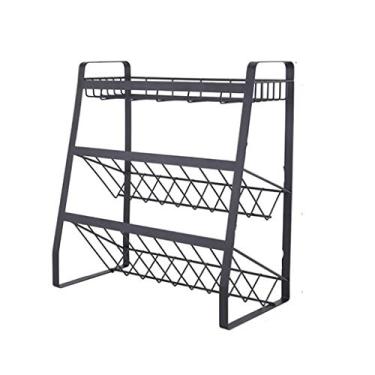 Imagem de Prateleira de temperos de cozinha de 3 camadas de aço inoxidável 304 para bancada de temperos, prateleira de garrafa, organizador de cozinha, suporte de armazenamento (cor: preto) (prata)