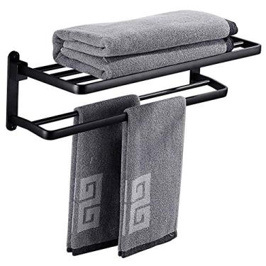 Imagem de Suporte de toalha de mão, trilho de barra de toalha, prateleira de toalha de banheiro, toalheiro de parede de alumínio espacial, toalheiro duplo dobrável, para cozinha, banheiro, banheiro, escritório