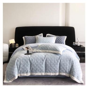 Imagem de Conjunto de 4 peças de flanela de leite espesso dupla face acolchoado veludo coral flanela quente capa de colcha de inverno capa de edredom casal (cor: 4, tamanho: cama de 1,8 m -200 x 230 cm) (3 cama