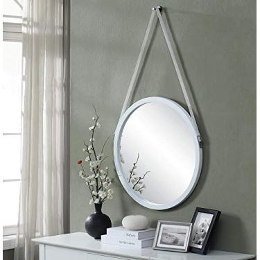 Imagem de Espelho de banheiro montado na parede espelho penteadeira círculo de madeira branca pendurado diâmetro decorativo para penteadeira quarto 40 cm