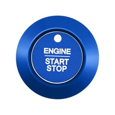 Imagem de LANZMYAN Capa de botão Push Start Stop compatível com Ford Keyless One Click Push Start Button Trim Sticker para 6th Explorer 2020 2021 2022 acessórios interiores de liga de alumínio (2 peças, azul)
