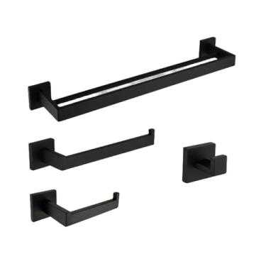 Imagem de Ferragens de banheiro preto fosco 304 toalheiro de aço inoxidável suporte de papel higiênico suporte de sabão líquido barra de toalha acessórios de vaso sanitário, suporte de papel plus, tamanho único