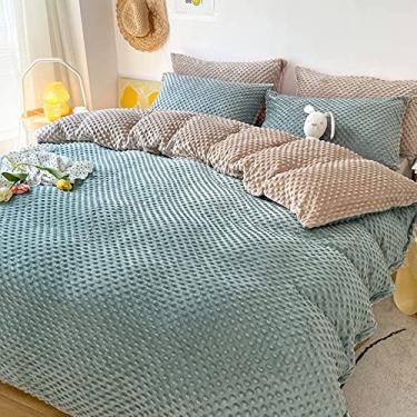 Imagem de Conjunto de capa de edredom de veludo estilo princesa com borlas, jogo de cama macio e quente, fecho de zíper, capa de edredom reversível para inverno amarelo 1,5 m (azul king 220 x 240 cm (87 x 94