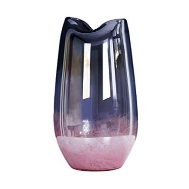 Imagem de CYYHGD Vaso de vidro para flores vaso de vidro rosa decoração para casa sala de estar mesa de sala de jantar escritório secretária vaso transparente para presente de amigo e amante jarro