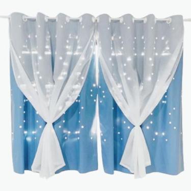 Imagem de Cortina Corta Luz com Voil Blecaute Desenho Estrelinhas Quarto Sala Es