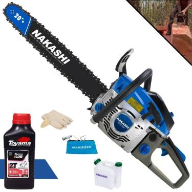 Imagem de Motosserra Nakashi Profissional NCS-550 À Gasolina 54,6cc Alta Rotação Com Sabre 20’` Corrente 39 Dentes e Carcaça de Magnésio + ÓLEO TOYAMA 2T