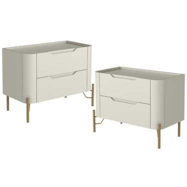 Imagem de Kit 02 Mesas De Cabeceira Orgânica 2 Gavetas Pés Industrial Dourado Bliss I03 Luna - Lyam Decor