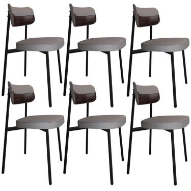 Imagem de Kit 06 Cadeiras Estofada Para Sala de Jantar Astrid Preto C01 Linho Cinza Courino Café - Lyam Decor