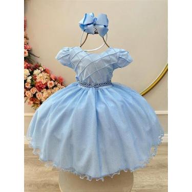 Imagem de Vestido Infantil Azul Claro com Busto Nervura para Festas e Daminhas -