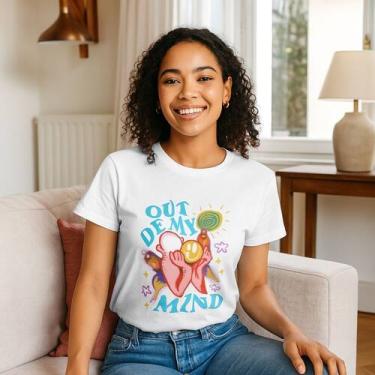 Imagem de Camiseta Feminina T-shirt Algodão Estampada Branca Out Of My Mind - Ak