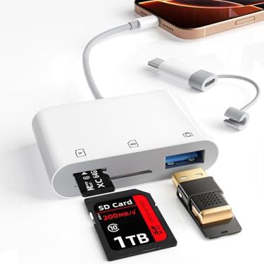 Imagem de Leitor de cartão SD para iPhone e USB C, suporte para cartão de memória, cartão SD e TF, adaptador de câmera digital USB para dispositivos Lightning e tipo C, compatível com iPhone 16, 15, 14, 13, 12