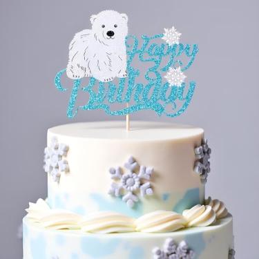 Imagem de Kaoenla Arctic Polar Animal Bear Happy Birthday Cake Toppers-Winter Animals Theme Birthday Party Decorations (Polar Bear)