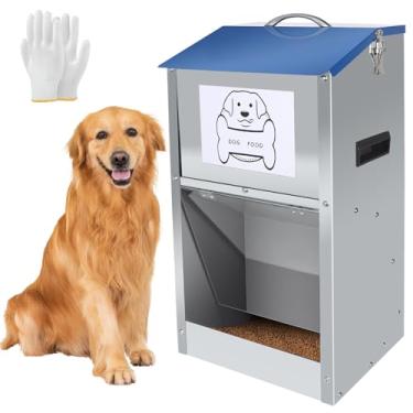 Imagem de Hizmivos Alimentador automático para cães, estação de ração de metal galvanizado para uso interno e externo, dispensador automático de alimentos com capacidade de 22,7 kg para cães pequenos, médios e