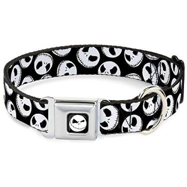 Imagem de Buckle-Down Coleira para cães com fivela de cinto de segurança – NBC Jack Expressions espalhada preto/branco – 3,8 cm de largura – serve para pescoço de 40,6 a 58,4 cm – Médio