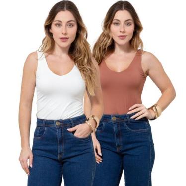 Imagem de Kit 2 Regatas Feminina Decote V em Poliamida - Maranne, Kit23, M