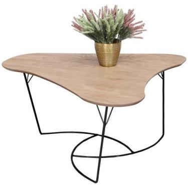 Imagem de Mesa De Centro Boomerang Madeira Amendoa Base Metal Preto Nacc Amendoa