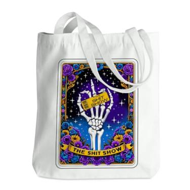 Imagem de Carta de tarô de esqueleto engraçado caveira gótica bruxa material de bruxaria suprimentos de lona gótica sacola de compras reutilizável 03, Skeletoncard 00857, 13.8 x 16 inches