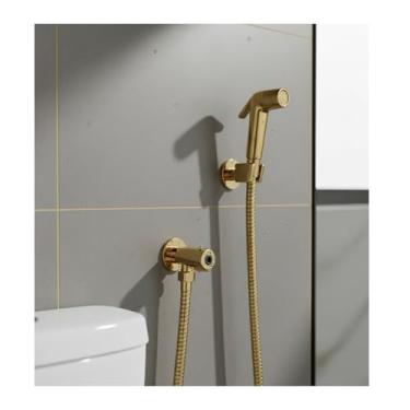 Imagem de Ducha Higiênica Domma Luxo Metal Aço Inoxidável + Abs Completa ¼ Volta Gold Dourada