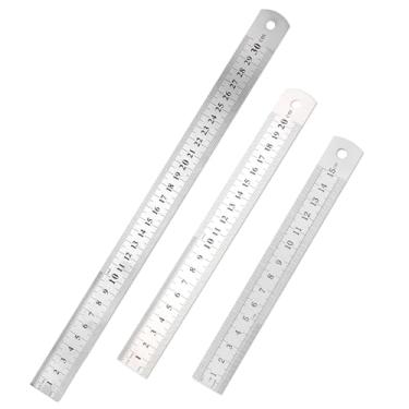 Imagem de Pacote com 3 réguas de aço, 15,20,30 cm, conjunto de réguas de metal de escala dupla face, régua de aço de 7 mm de espessura