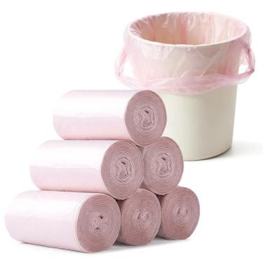 Imagem de Sacos de lixo de 1 litro, mini sacos de lixo fortes para mini lixeira de mesa, 180 unidades (6 rolos), com alça (rosa)
