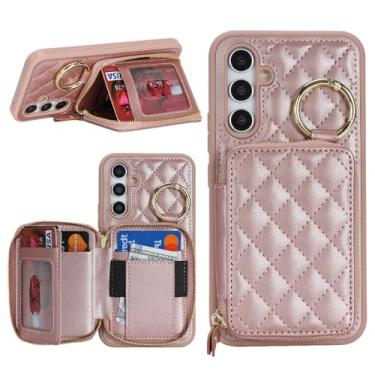 Imagem de Hamany Capa carteira para Galaxy A54 com suporte para cartão, para Galaxy A54 5G capa de telefone carteira com zíper com suporte para mulheres e homens - ouro rosa